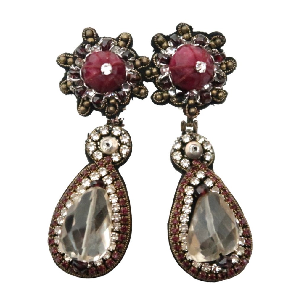 RANJANA KHAN Hand Beaded drop earrings Clip on